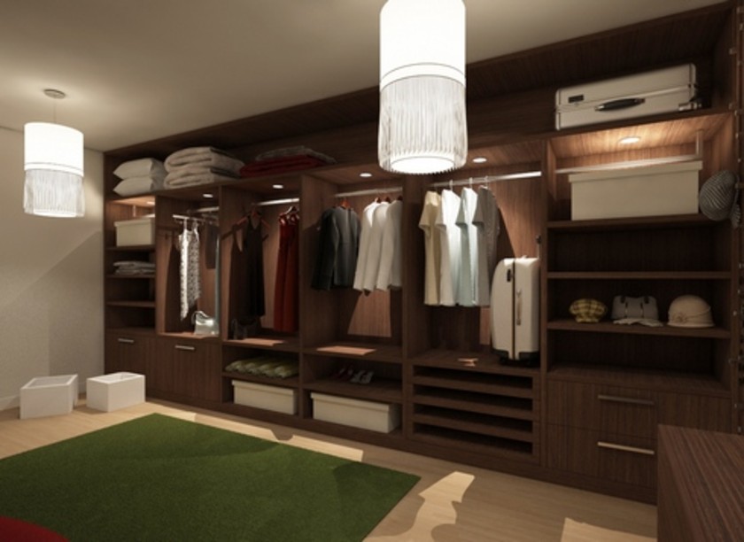 Классическая гардеробная комната из массива с подсветкой Тараз
