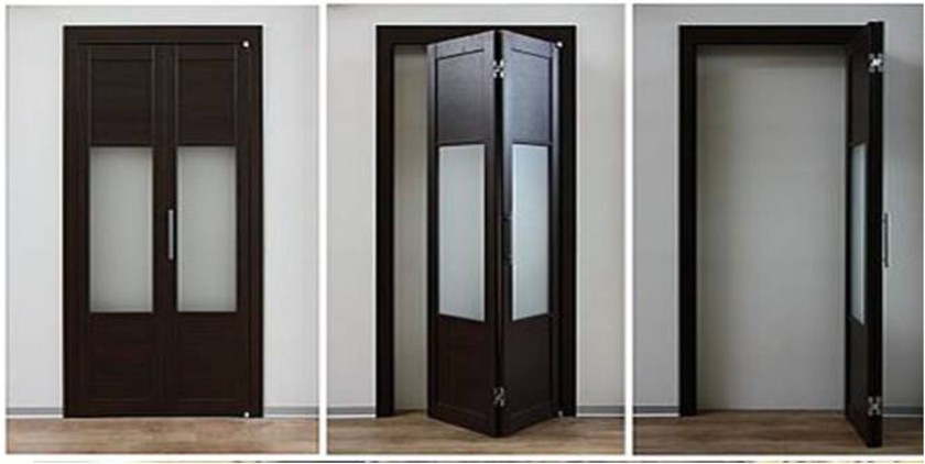 Шпонированные двери гармошка с матовыми стеклянными вставками Тараз