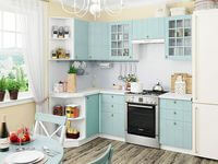 Небольшая угловая кухня в голубом и белом цвете Тараз